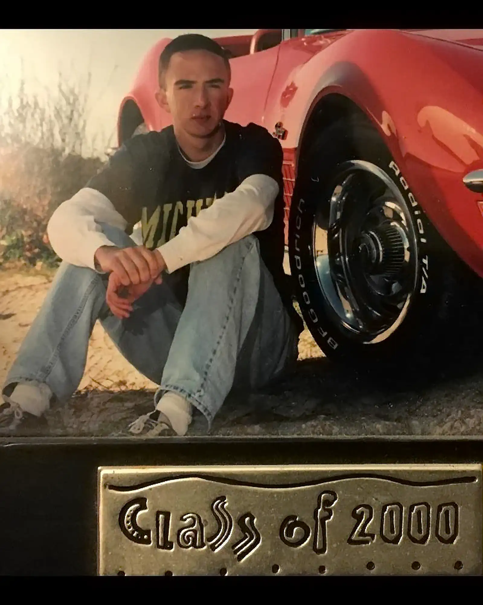 Red Corvette Class of 2000 High School Grad Photo | Joe List | Tuesdays with Stories Red Corvette Class of 2000 graduation picture of comedian Joe List of Tuesdays with Stories. Find more about Joe at www.tuesdayspod.com/joe-list