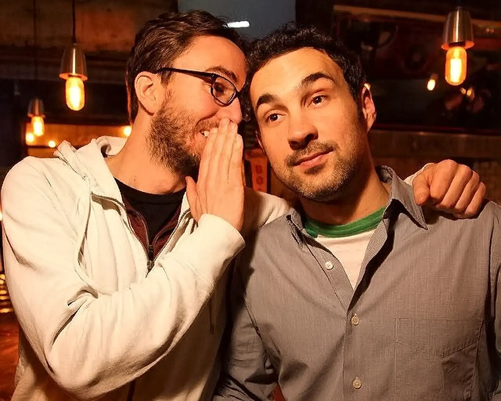 Joe Whispering to Mark | Mark Normand and Joe List | Tuesdays with Stories Comedian Joe List whispering to comedian Mark Normand, hosts of Tuesdays with Stories. Find Mark Normand Tour Dates and Joe List Tour Dates at www.tuesdayspod.com/find-a-show