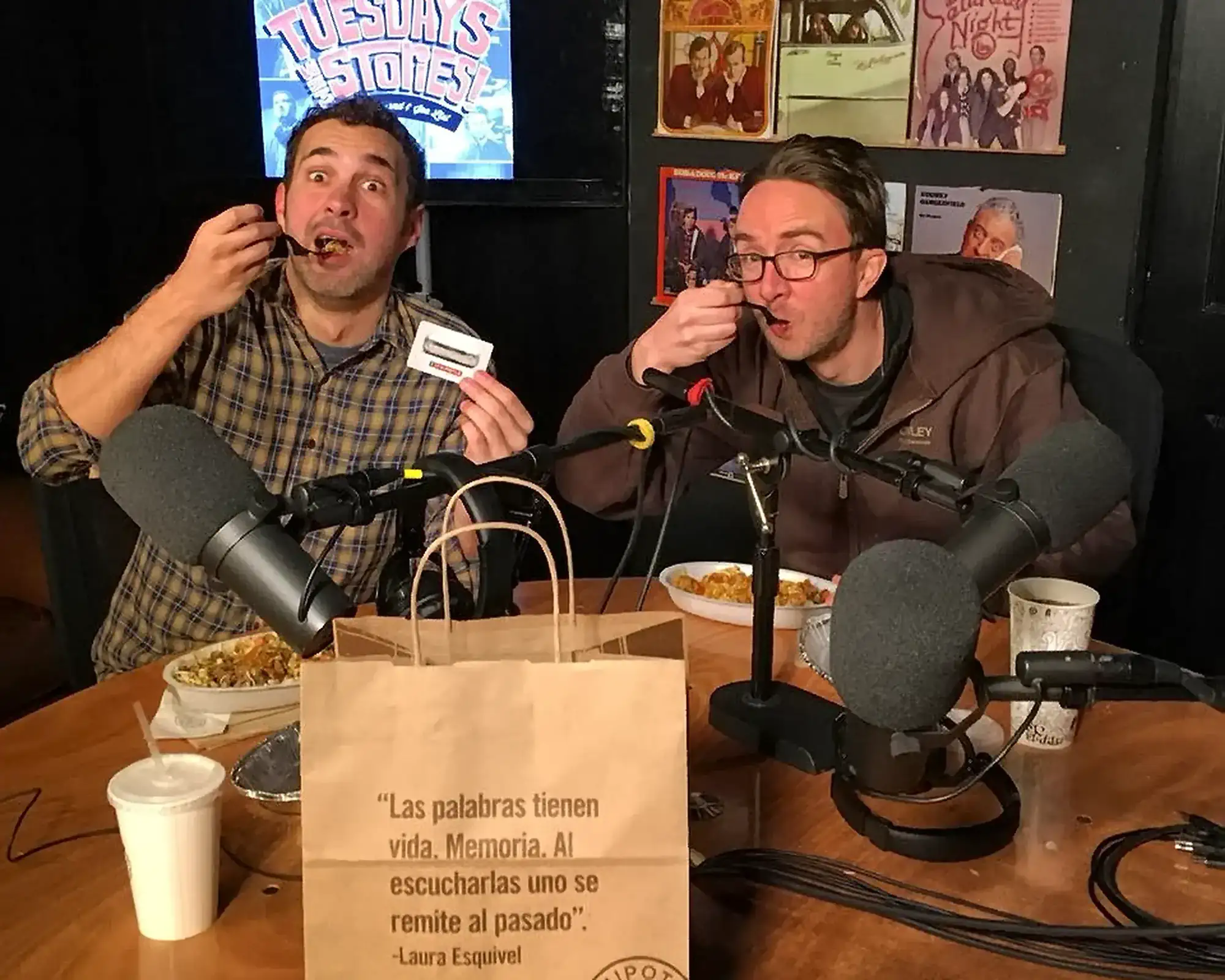 Eating Chipotle in the Studio After Getting a Gift Card | Mark Normand and Joe List | Tuesdays with Stories Comedians Mark Normand and Joe List of Tuesdays with Stories, eating Chipotle in the studio. Find Mark Normand Tour Dates and Joe List Tour Dates at www.tuesdayspod.com/find-a-show