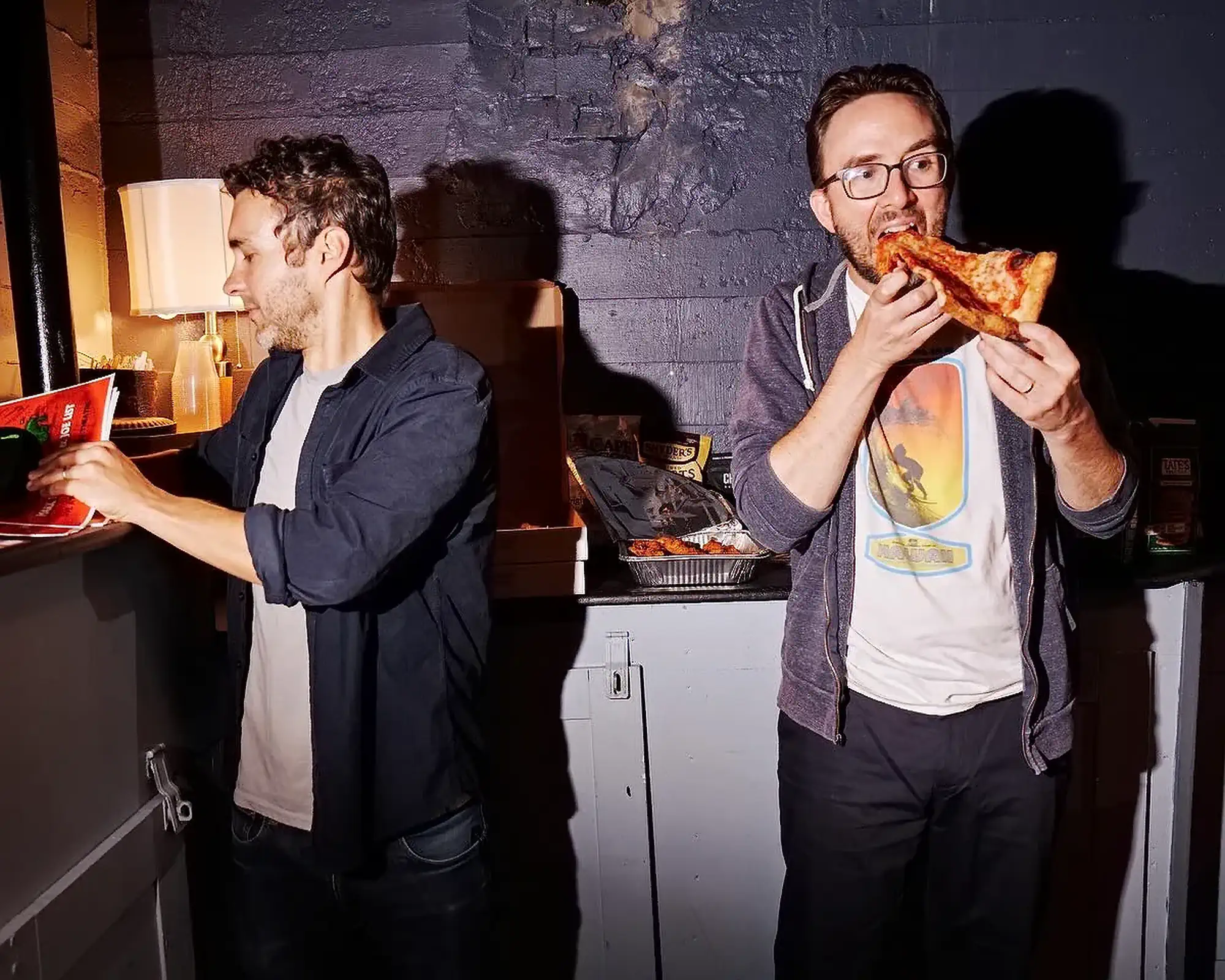 Eating Pizza After a Show | Mark Normand and Joe List | Tuesdays with Stories Comedians Mark Normand and Joe List of Tuesdays with Stories eating pizza after a show. Find Mark Normand Tour Dates and Joe List Tour Dates at www.tuesdayspod.com/find-a-show