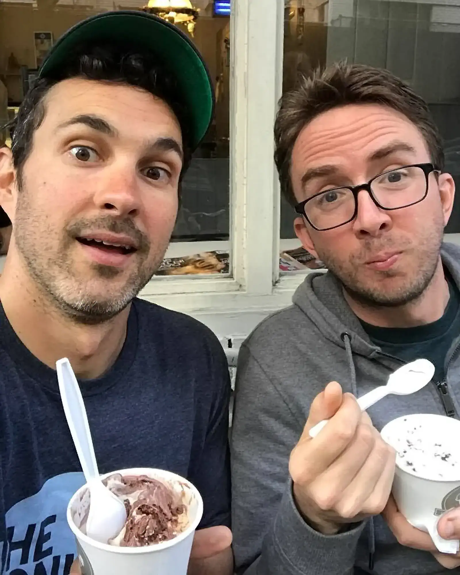 Eating Ice Cream | Mark Normand and Joe List | Tuesdays with Stories Comedians Mark Normand and Joe List of Tuesdays with Stories taking a selfie while eating ice cream. Find Mark Normand Tour Dates and Joe List Tour Dates at www.tuesdayspod.com/find-a-show