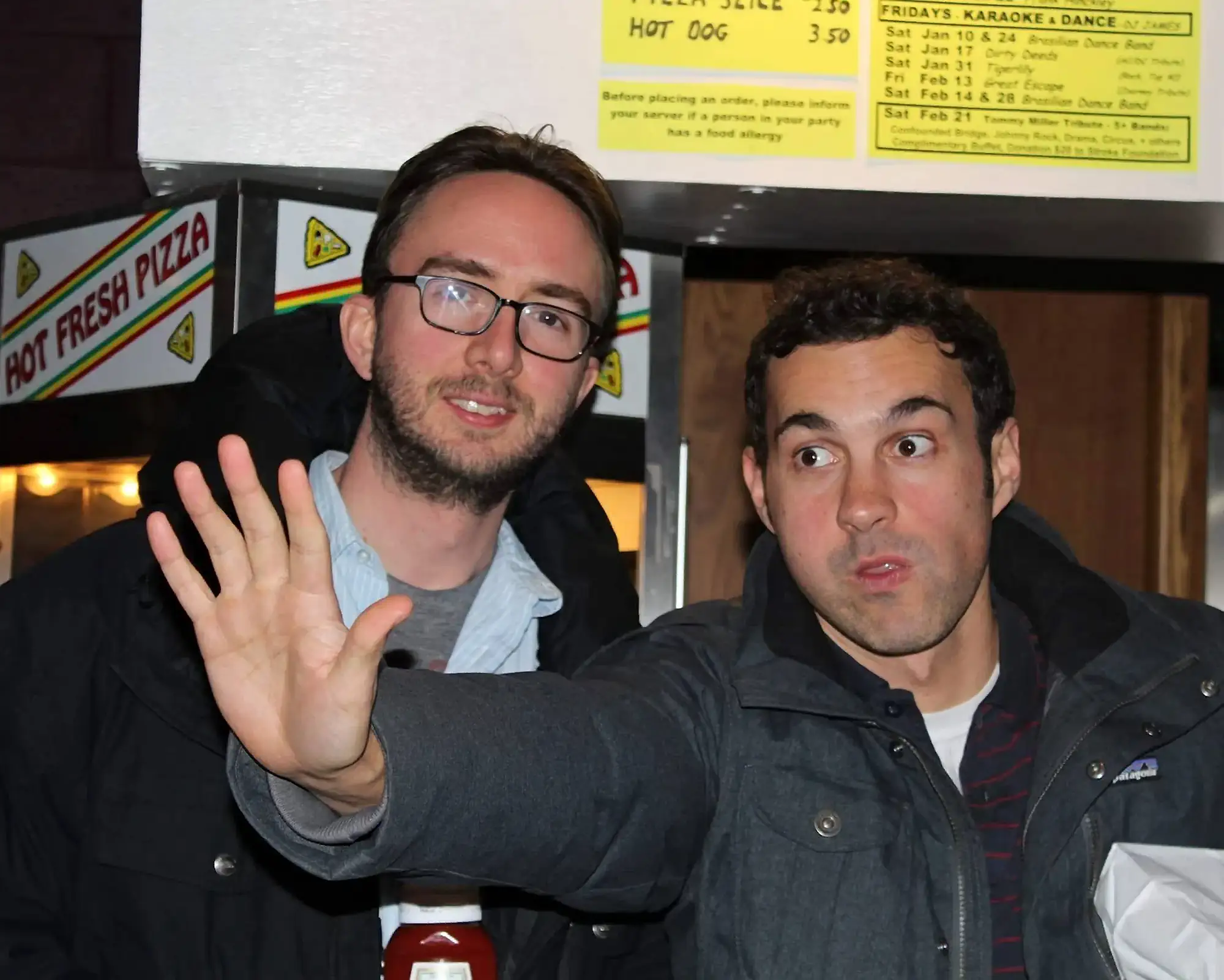 Halt! Do Not Pass! | Mark Normand and Joe List | Tuesdays with Stories Comedians Mark Normand and Joe List of Tuesdays with Stories taking a picture together while Mark says stop. Find Mark Normand Tour Dates and Joe List Tour Dates at www.tuesdayspod.com/find-a-show