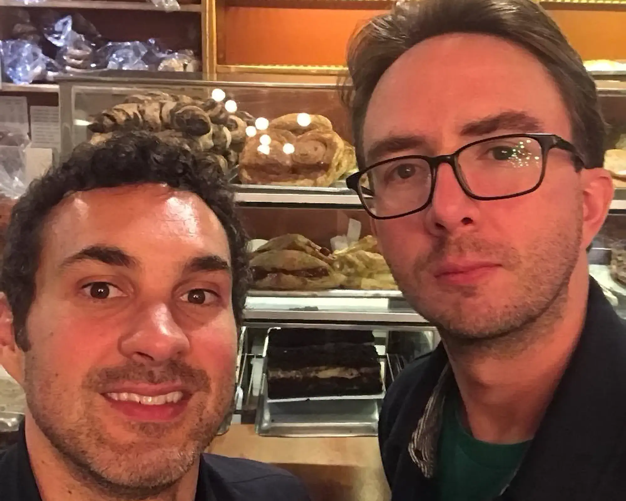 Selfie at the Bakery | Mark Normand and Joe List | Tuesdays with Stories Comedians Mark Normand and Joe List of Tuesdays with Stories at the Bakery taking a selfie. Find Mark Normand Tour Dates and Joe List Tour Dates at www.tuesdayspod.com/find-a-show