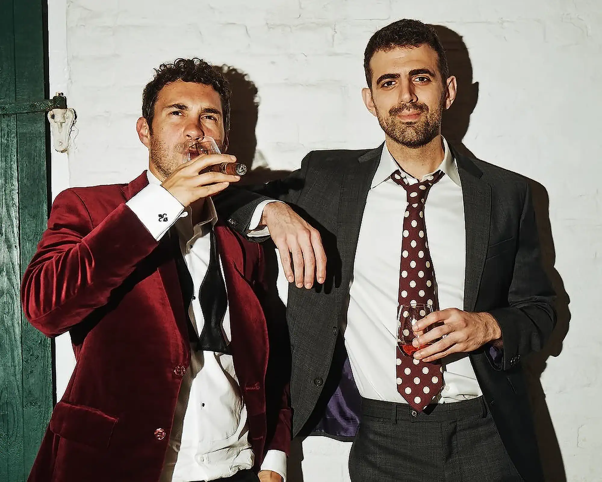 Sam Morril in a Suit with Bodega Cat Whiskey and Mark | Mark Normand | Tuesdays with Stories Comedian Sam Morril in a suit with Bodega Cat Whiskey and comedian Mark Normand of Tuesdays with Stories. Find more about Mark Normand at www.tuesdayspod.com/mark-normand