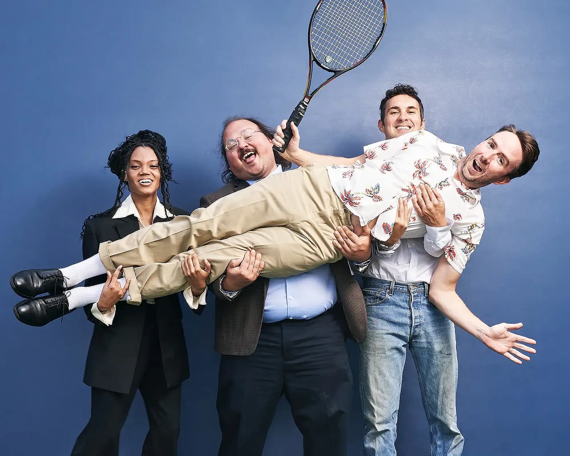 Stavros Halkias Playing Tennis with Mark and Joe | Mark Normand and Joe List | Tuesdays with Stories Comedian Stavros Halkias playing tennis with comedians Mark Normand and Joe List of Tuesdays with Stories. Find more Tuesdays with Stories photos at www.tuesdayspod.com/photos
