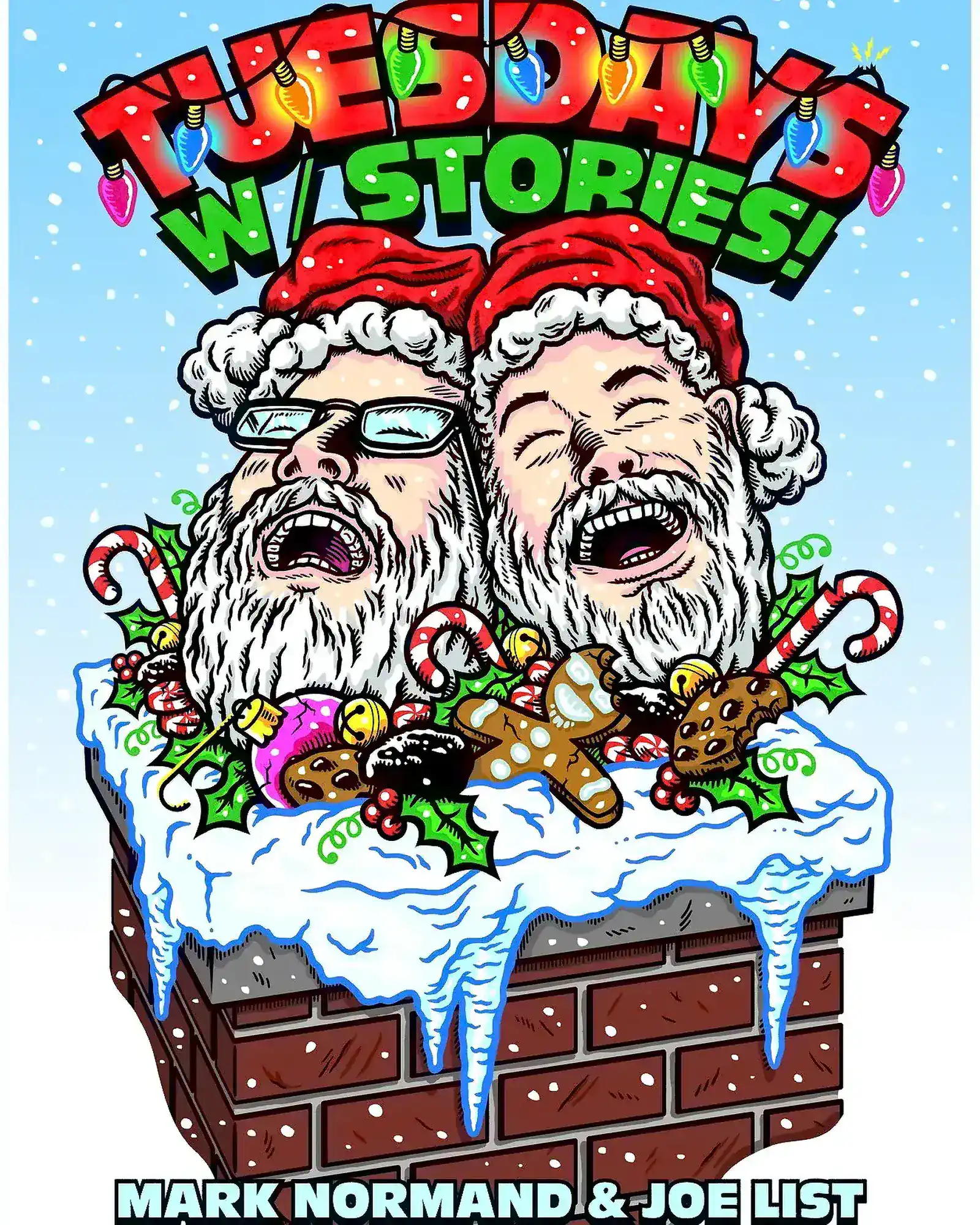 Christmas Logo | Tuesdays with Stories Christmas logo for the Tuesdays with Stories comedy podcast. Find more at www.tuesdayspod.com/photos