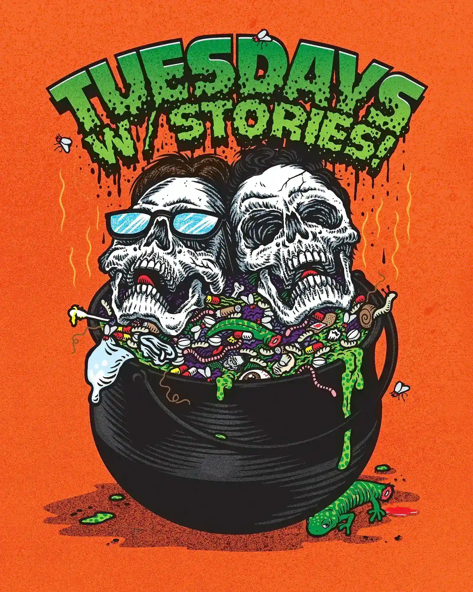 Halloween Orange Logo | Tuesdays with Stories Halloween logo for the Tuesdays with Stories comedy podcast. Find more at www.tuesdayspod.com/photos